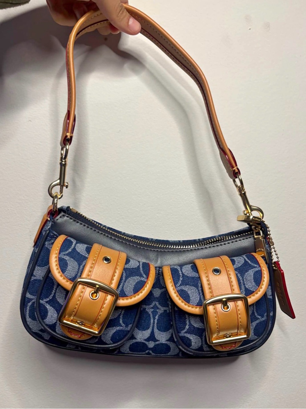 Coach Navy And Tan Signature Canvas Shoulder Bag